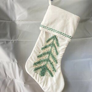 White Christmas Stocking Embroidered Tree with Shiny Beads Ornaments